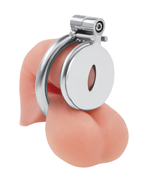 Lockmaster Stainless Steel Inverted Chastity Cage w/Cats Eye; Silver