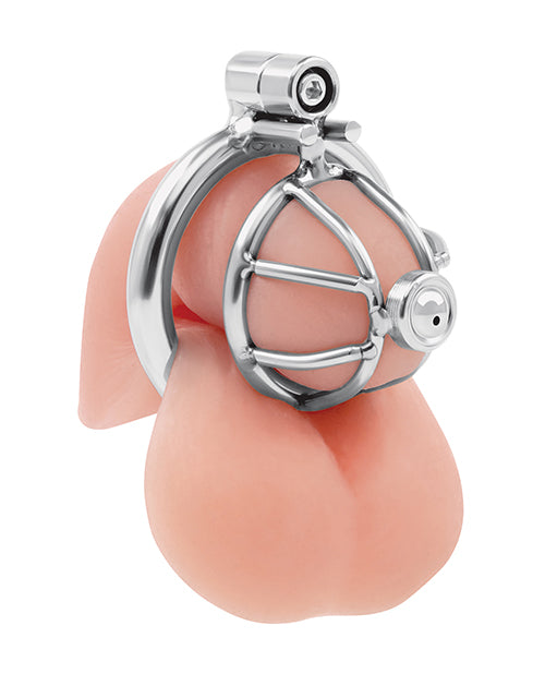 Lockmaster Stainless Steel Inverted Micro Chastity Cage w/Urethral Straw; Silver