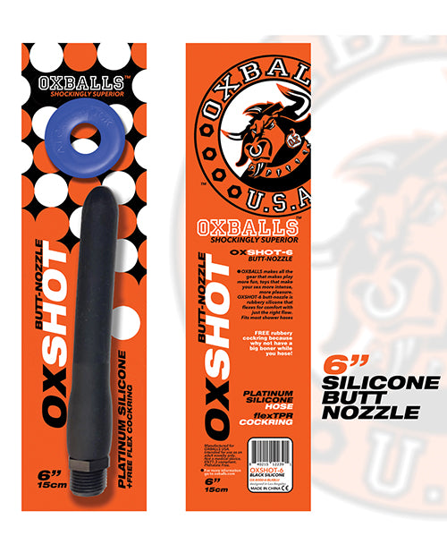 Oxballs Oxshot Silicone Butt Nozzle W/ Flex Cock Ring - Black/Blue