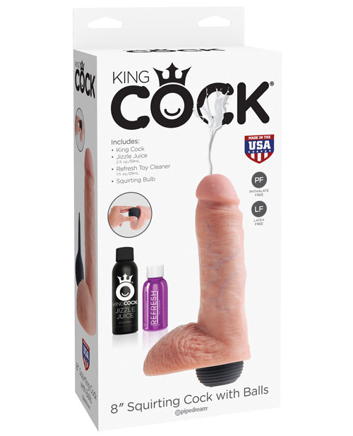 King Cock 8" Squirting Cock W/ Balls