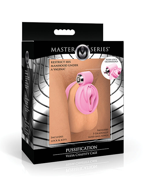 Master Series Pussification Vulva Locking Chastity Cage; Pink
