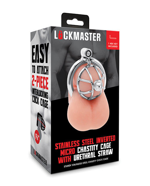 Lockmaster Stainless Steel Inverted Micro Chastity Cage w/Urethral Straw; Silver