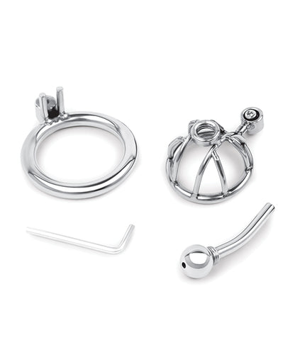 Lockmaster Stainless Steel Inverted Micro Chastity Cage w/Urethral Straw; Silver
