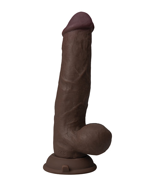 Shaft Flexskin Liquid Silicone 8.5" Vibrating Side Curve Dong W/ Balls; Mahogany