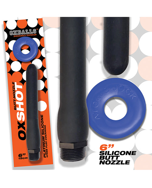 Oxballs Oxshot Silicone Butt Nozzle W/ Flex Cock Ring - Black/Blue